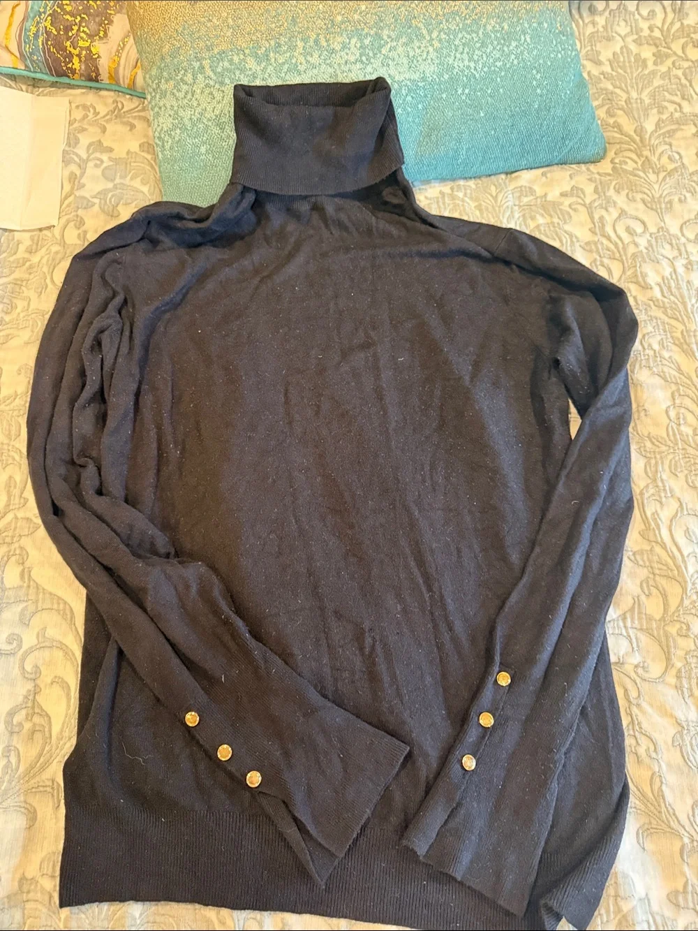 Zara Black Turtleneck Sweater with Gold Button Detail
